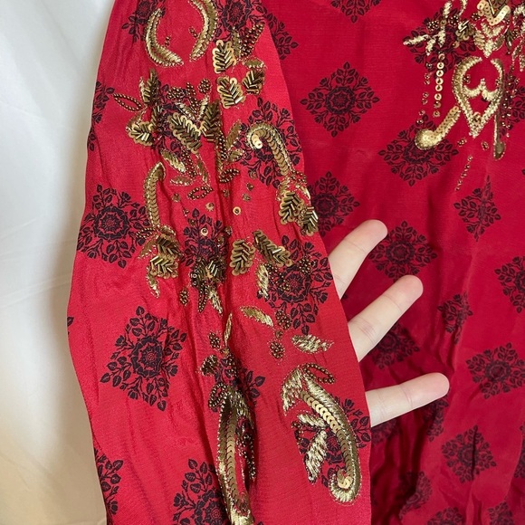 Soft Surroundings Red Tunic with Gold Embroidery - Picture 5 of 7